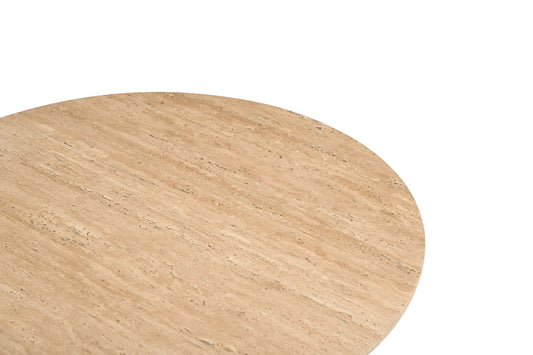 Modrest Pawnee - Modern Travertine Marble + Wood Round End Table