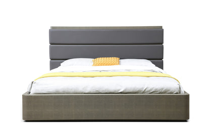 Modrest Lois - Modern Grey Leather & Beige Shagreen Bedroom Set