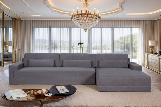 Divani Casa Loki - Modern Grey Fabric Right Facing Sectional Sofa