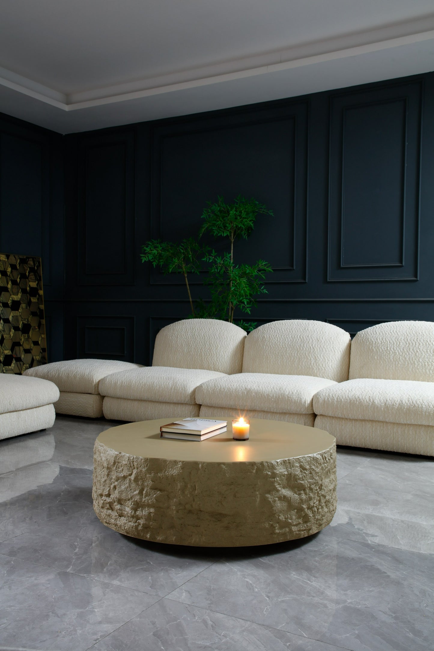 Modrest Quarry - Modern Beige Round Coffee Table