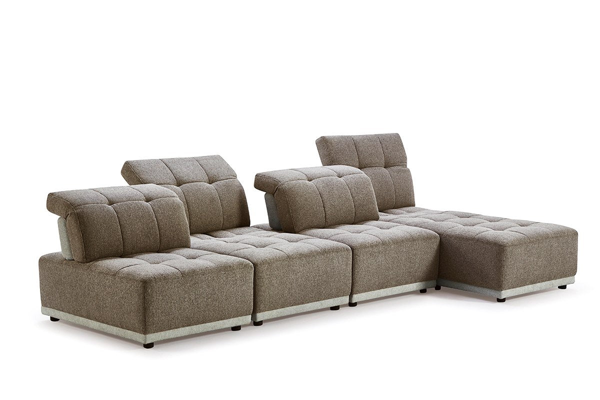 Divani Casa Ekron - Modern Brown & Beige Fabric Modular Sectional Sofa