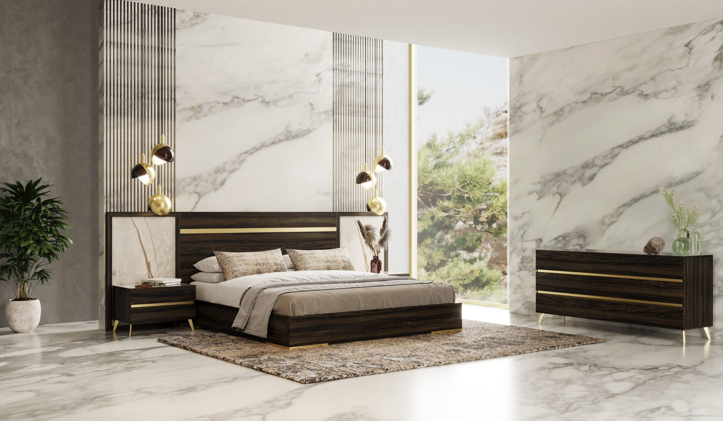 Nova Domus Velondra - Modern Eucalypto + Marble 4-Piece Bedroom Set