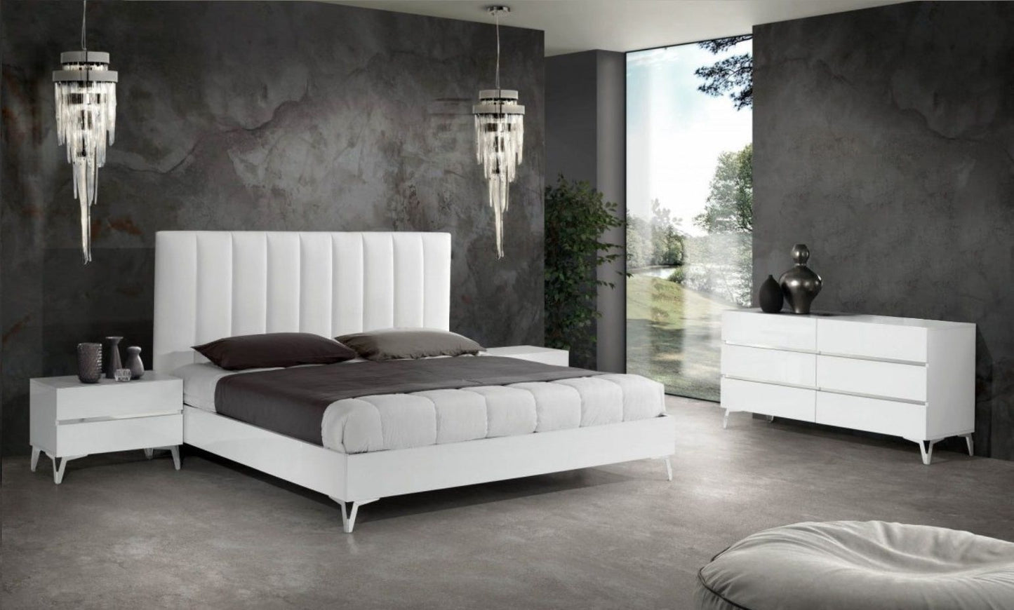 Nova Domus Angela - Italian Modern White Eco Leather 4-Piece Bedroom Set
