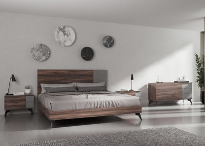 Nova Domus Palermo - Italian Modern Faux Concrete & Noce Bodrum 4-Piece Bedroom Set