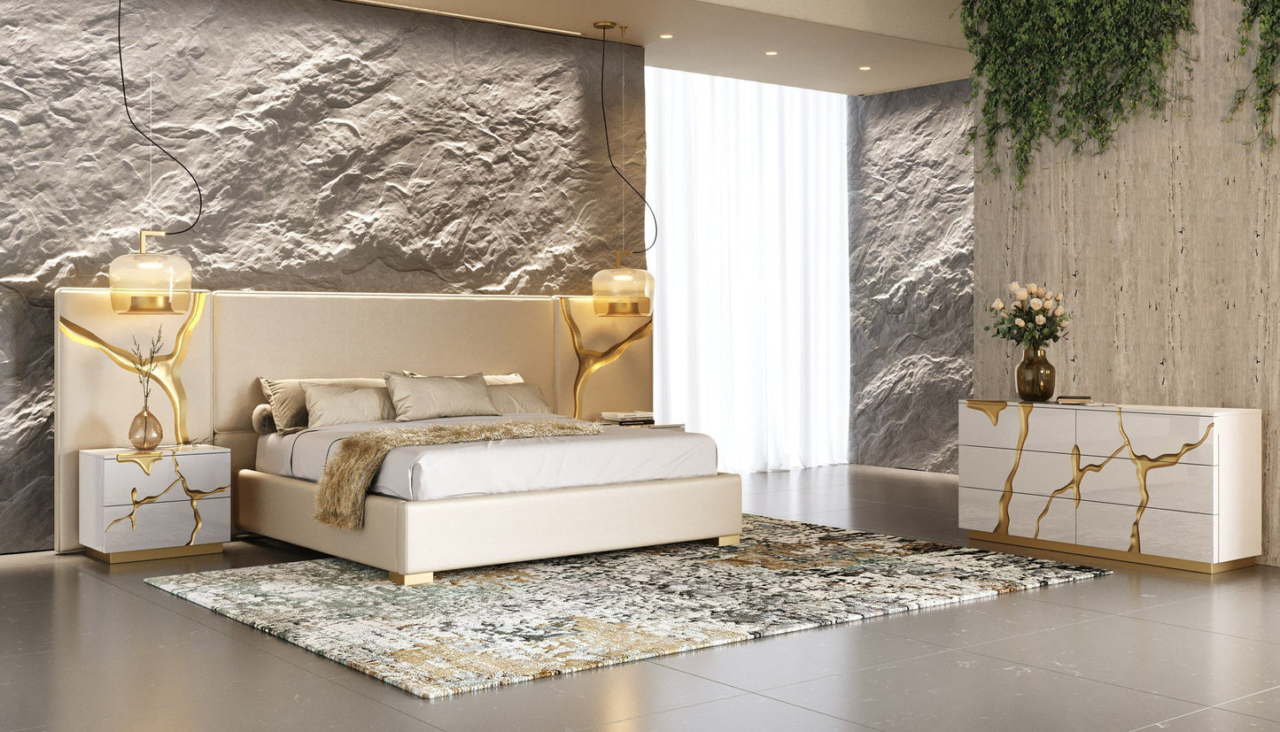 Modrest Aspen - Modern Beige + White + Gold 4-Piece Bedroom Set