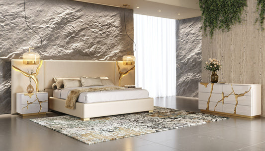 Modrest Aspen - Modern Beige + White + Gold 4-Piece Bedroom Set