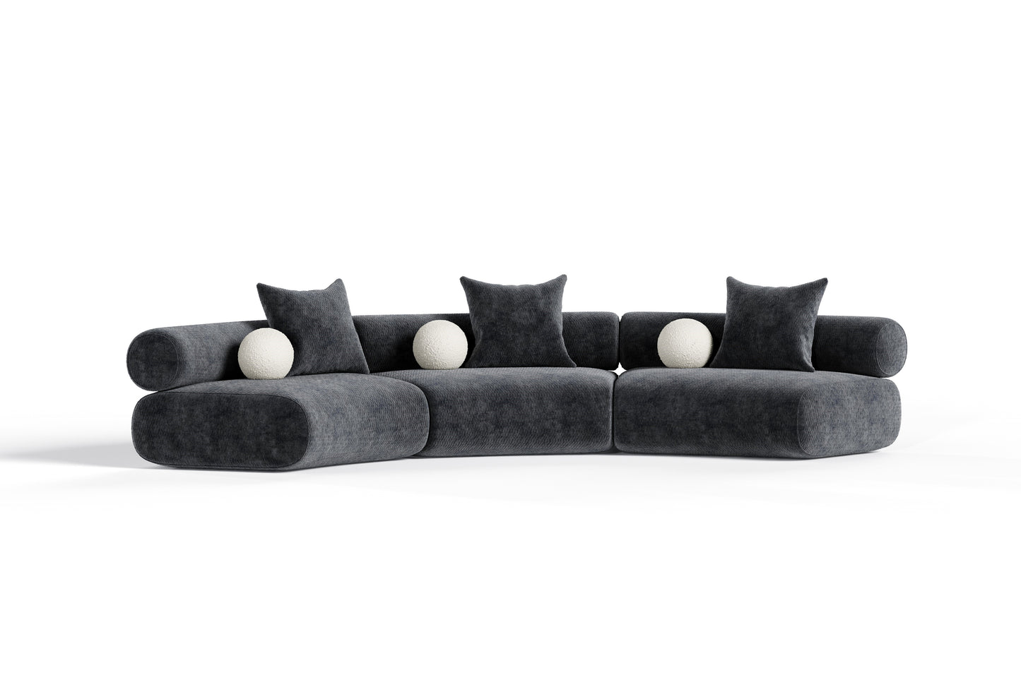 Divani Casa Simpson - Contemporary Dark Grey Fabric Curved Modular Sectional Sofa with Throw Pillows-3-Piece Sectional