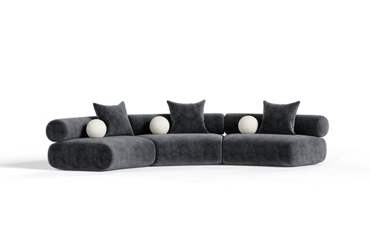 Divani Casa Simpson - Contemporary Dark Grey Fabric Curved Modular Sectional Sofa with Throw Pillows-3-Piece Sectional