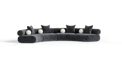 Divani Casa Simpson - Contemporary Dark Grey Fabric Curved Modular Sectional Sofa with Throw Pillows-4-Piece Sectional