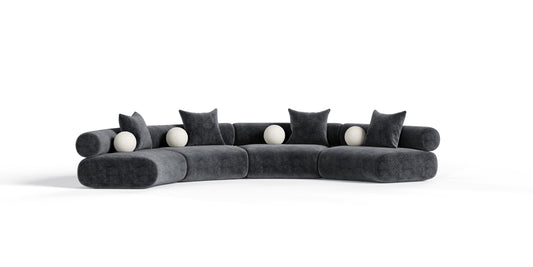 Divani Casa Simpson - Contemporary Dark Grey Fabric Curved Modular Sectional Sofa with Throw Pillows-4-Piece Sectional