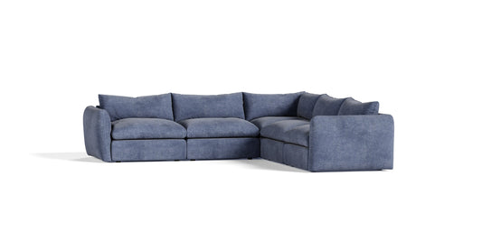 Divani Casa Kinsey - Modern Blue Fabric Modular Sectional Sofa-5-Piece Sectional