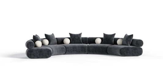 Divani Casa Simpson - Contemporary Dark Grey Fabric Curved Modular Sectional Sofa with Throw Pillows-5-Piece Sectional