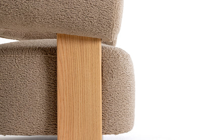 Modrest Alamo - Modern Beige Faux Sheepskin + Oak Accent Chair