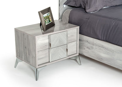Nova Domus Alexa Italian Modern Grey Bed + 2 Nightstands Set