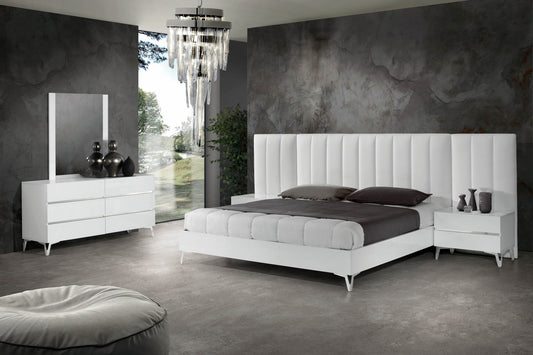 Nova Domus Angela - Italian Modern White Eco Leather 4-Piece Bedroom Set and Wings