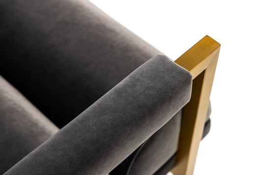 Modrest Anton - Modern Grey Velvet + Brass Accent Chair