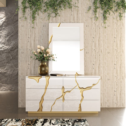 Modrest Aspen - Modern Beige + White + Gold 4-Piece Bedroom Set