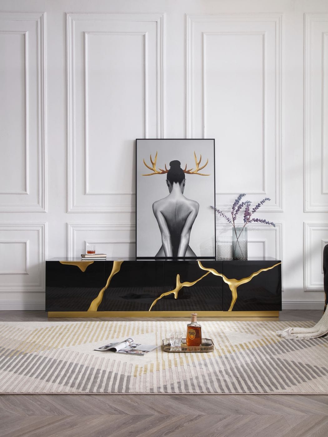 Modrest Aspen - Modern Black & Gold TV Stand