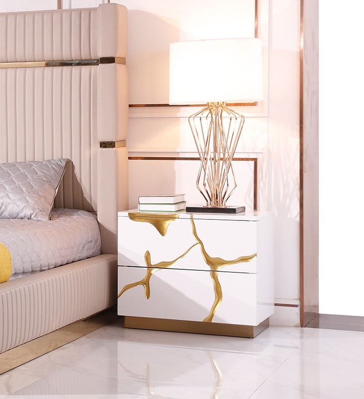 Modrest - Sterling Modern Beige + Gold Bed + Nightstands