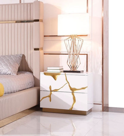 Modrest - Sterling Modern Beige + Gold Bed + Nightstands