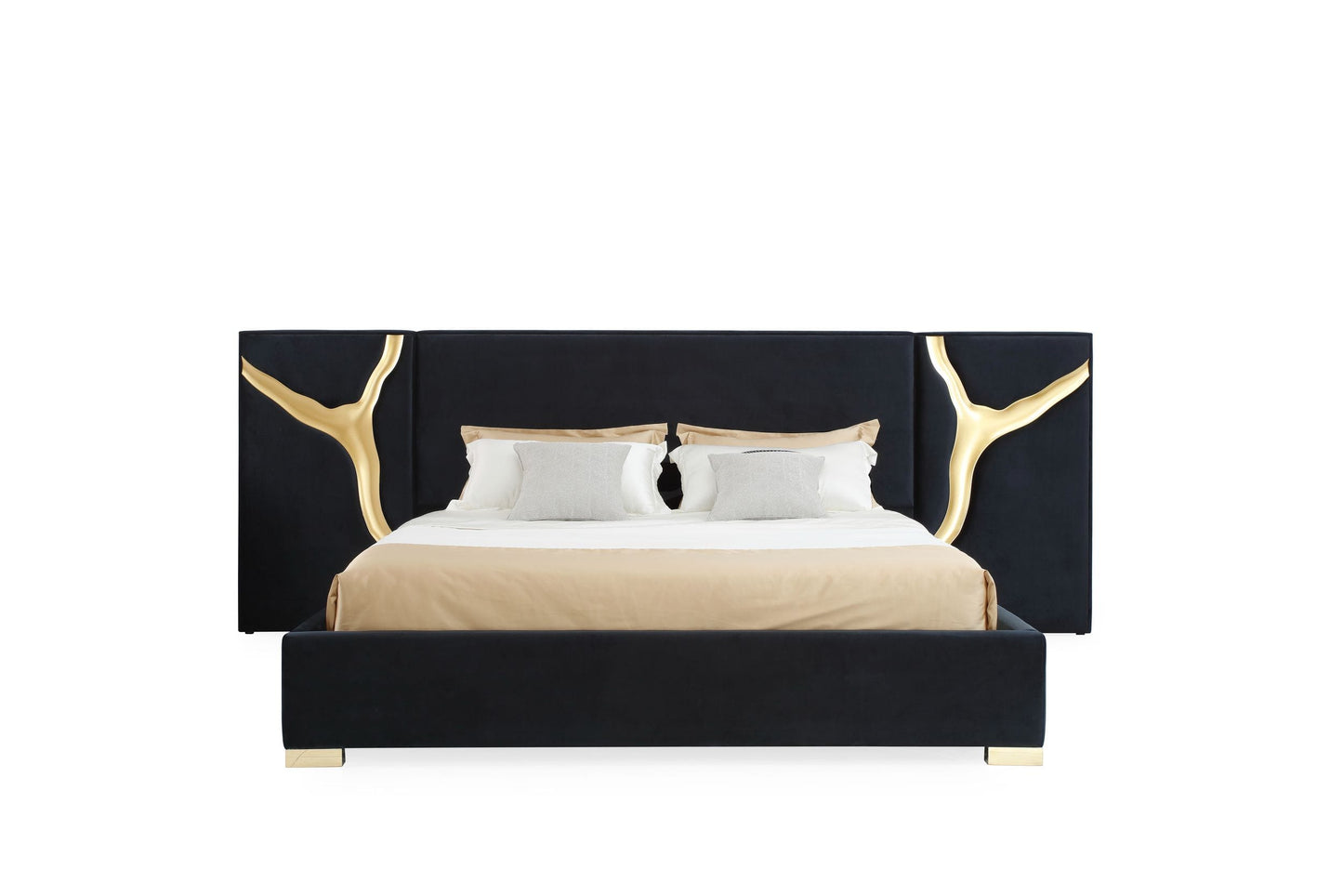 Modrest Aspen - Modern Black + Gold Bed + Nightstands
