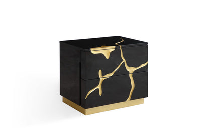 Modrest Aspen - Modern Black + Gold Bed + Nightstands