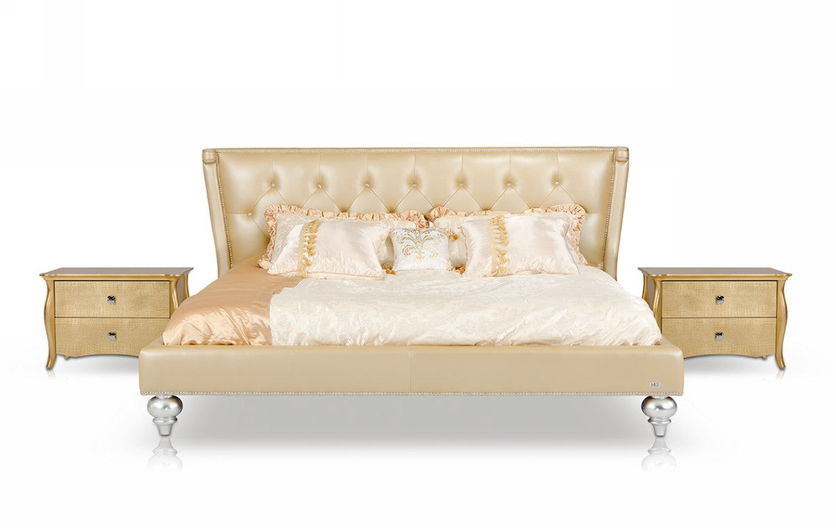 Monica Modern Champagne Leather Bed