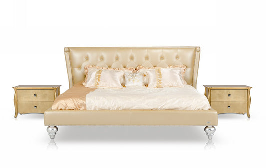 Monica Modern Champagne Leather Bed