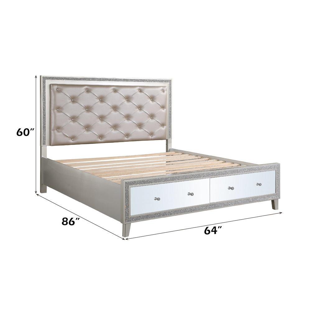 Sliverfluff Queen Bed W/Led & Storage