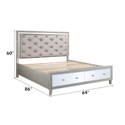 Sliverfluff Queen Bed W/Led & Storage