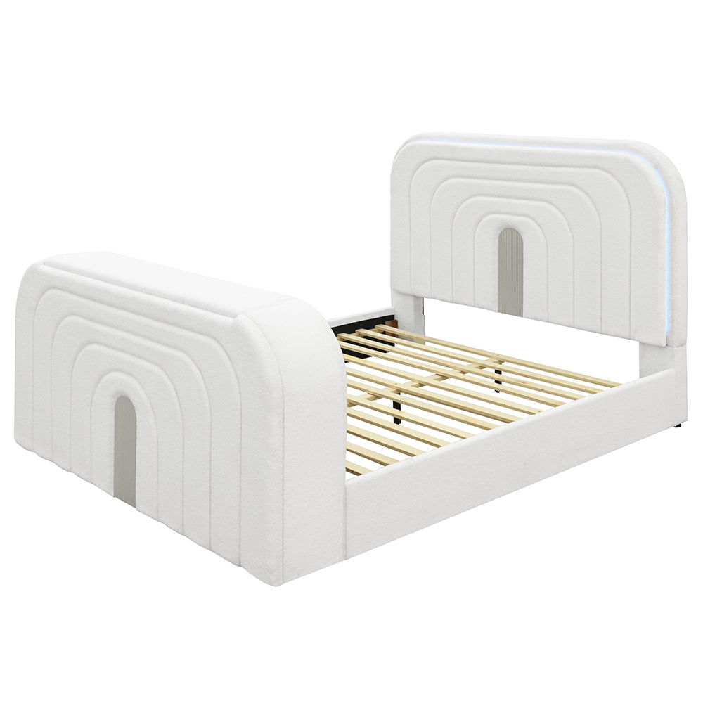 Shelyn EK Bed w/LED, TV Cabinet, Fireplace & Bluetooth