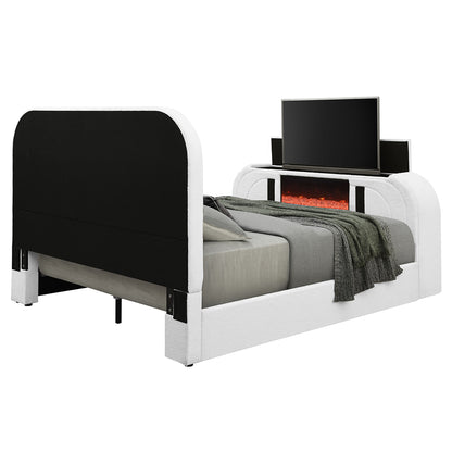 Shelyn EK Bed w/LED, TV Cabinet, Fireplace & Bluetooth