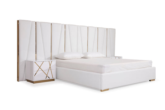 Modrest Nixa Modern White Bonded Leather & Gold Bed