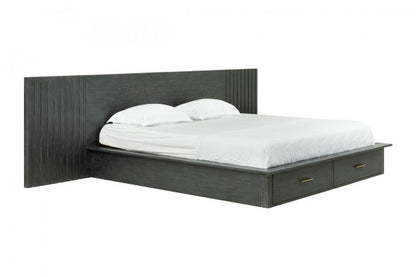Modrest Manchester- Contemporary Platform Dark Grey Bed with Two Nightstands