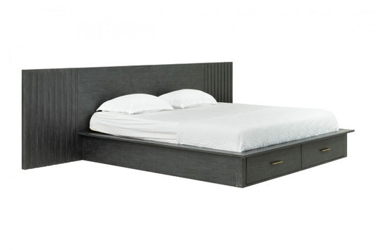 Modrest Manchester- Contemporary Platform Dark Grey Bed with Two Nightstands