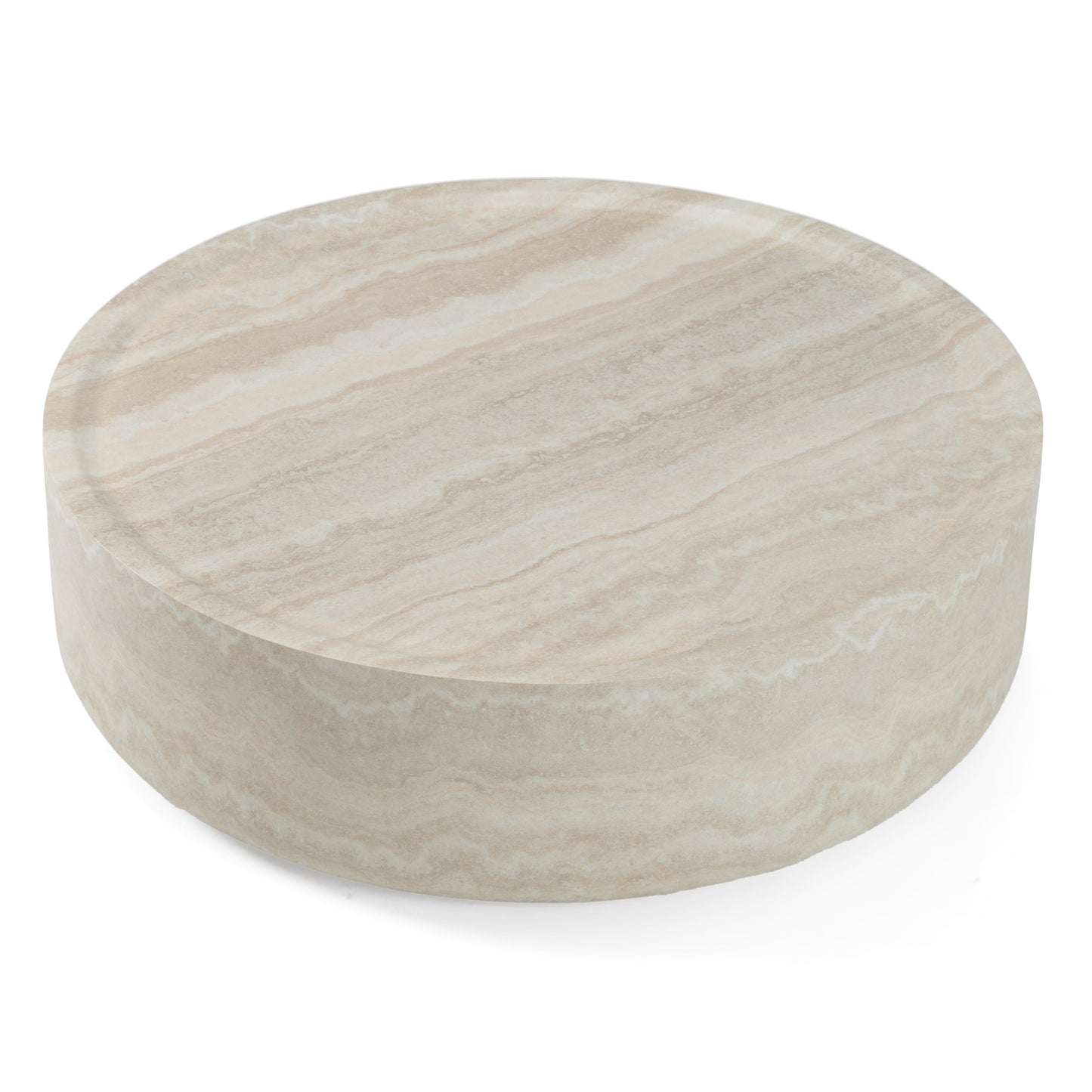Modrest Benji - Modern Faux Travertine Round Large Coffee Table