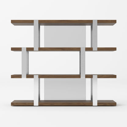 Modrest Brewer - Modern Walnut Glass & Stainless Steel Bookshelf