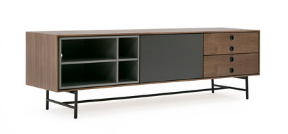 Modrest Bronson Mid-Century Modern Walnut & Grey TV Stand