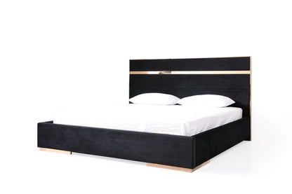 Nova Domus Cartier - Modern Black + Rose Gold Bed + Nightstands