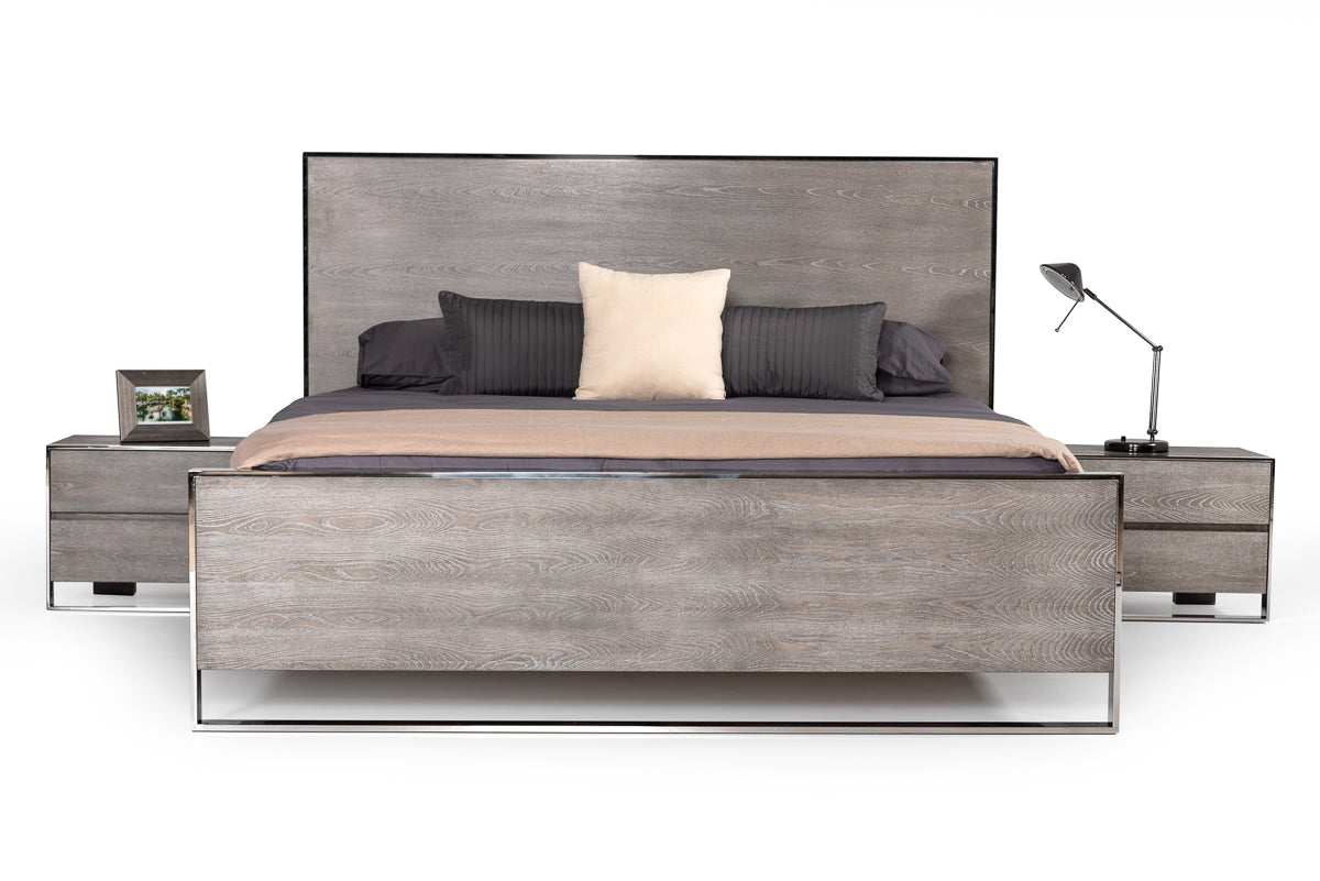 Modrest Charlene Modern Grey Elm & Stainless Steel 4-Piece Bedroom Set