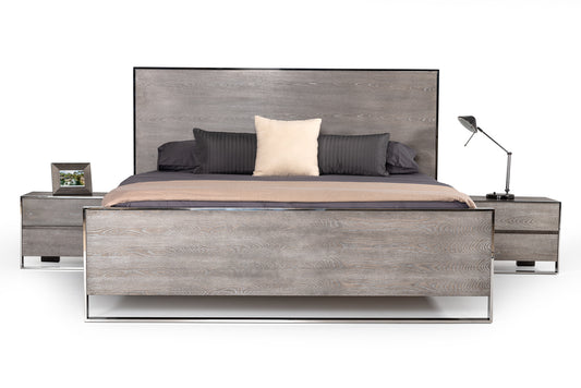 Modrest Charlene Modern Grey Elm & Stainless Steel 4-Piece Bedroom Set