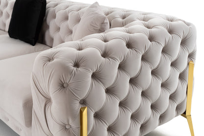 Divani Casa Clarice - Transitional Light Beige Velvet Sectional Sofa