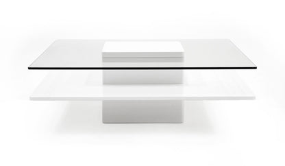 Modrest Clarion - Modern White & Clear Glass Coffee Table