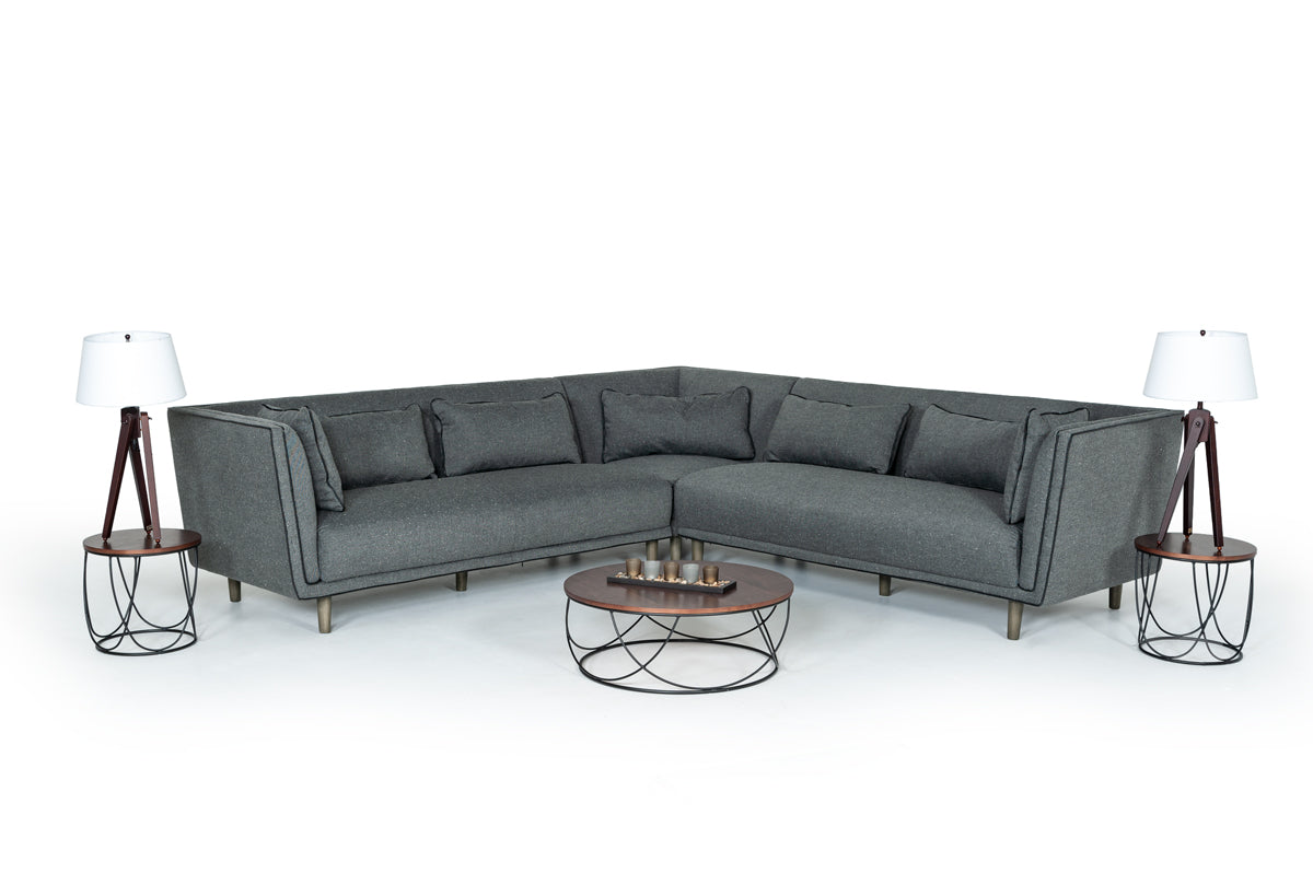Divani Casa Conway Mid-Century Grey Fabric Sectional Sofa