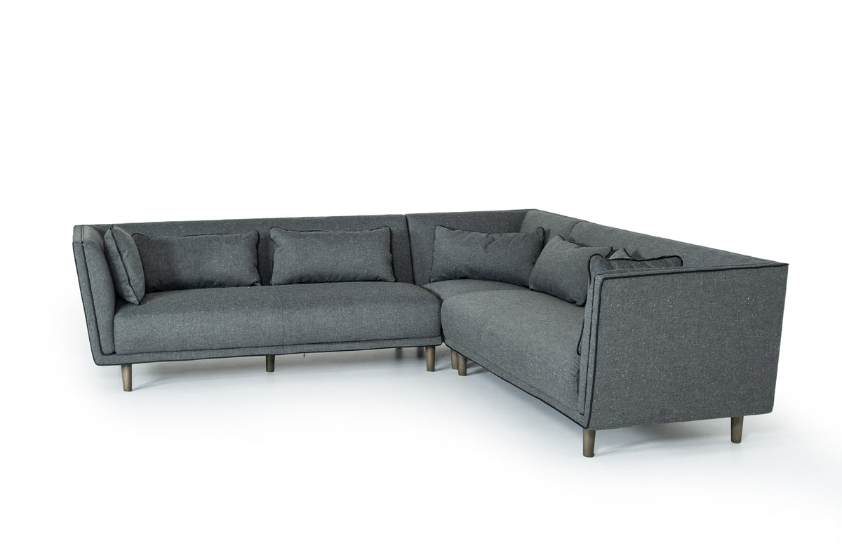 Divani Casa Conway Mid-Century Grey Fabric Sectional Sofa