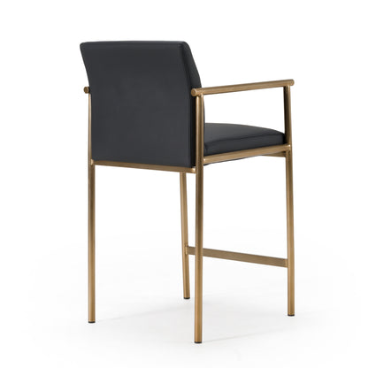 Modrest Custer - Modern Black Vegan Leather + Brass Counter Chair