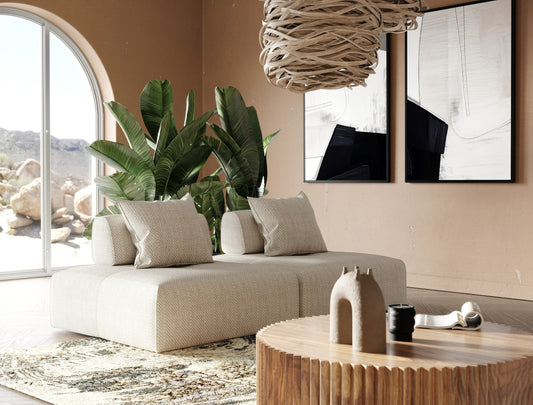 Divani Casa Mondo - Modern Modular Beige Fabric Sectional Sofa-2-Piece Sectional