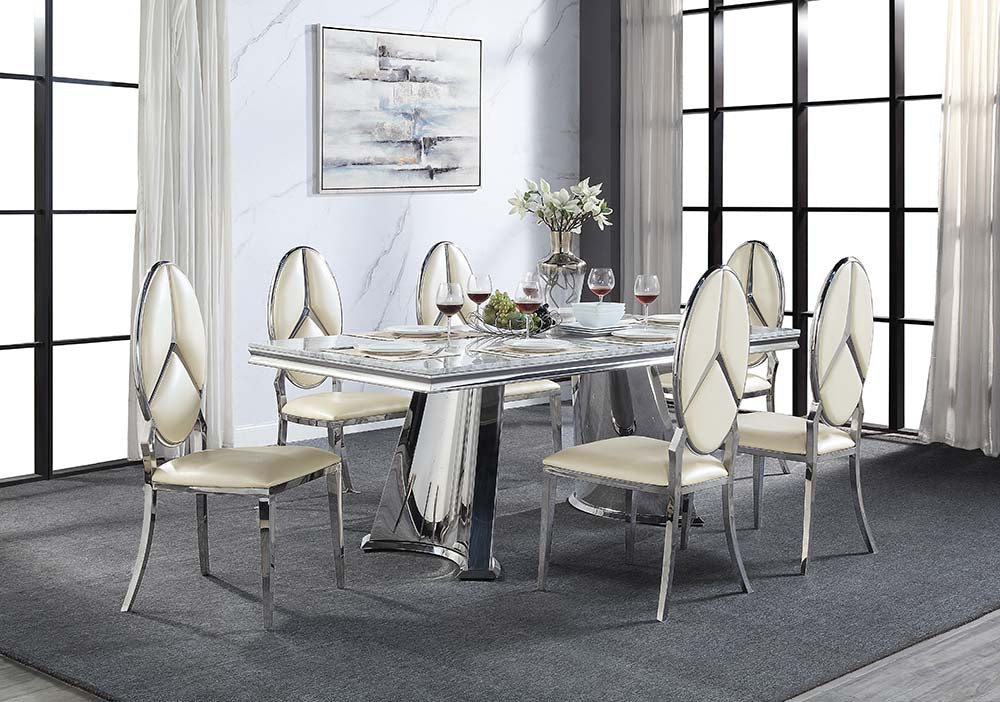 Destry Dining Table W/Engineering Stone Top & Pedestal Base