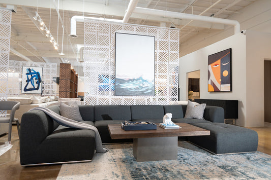 Divani Casa Hawthorn - Modern Grey Fabric Modular Left Facing Chaise Sectional Sofa + Ottoman