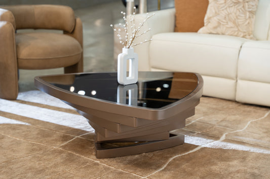 Modrest Jovial - Contemporary Brown Glass + Dark Gold Coffee Table